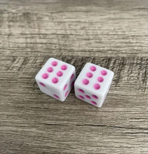 2X White Pink Dice Valve Stem Caps Cap Cover Car Truck Bike Motorcycle Bicycle - Picture 1 of 2