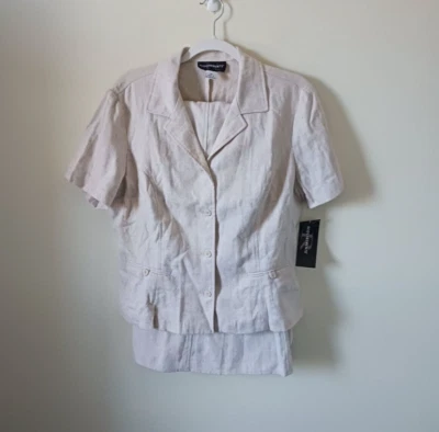 Vintage Requirements Womens Beige Blazer & Skirt Suit Set Size 14 Linen Blend - Image 1 of 4
