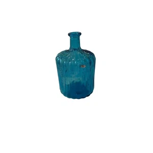 Vintage Blue Glass Bottle Ucagco Decanter Ribbed 8.5 Inches Tall Made In Italy - Picture 1 of 5