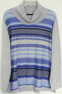 SPORTSWAVE Knit JUMPER light Wool blend turtleneck Blue & Grey ~ Women sz 16 - Picture 1 of 5