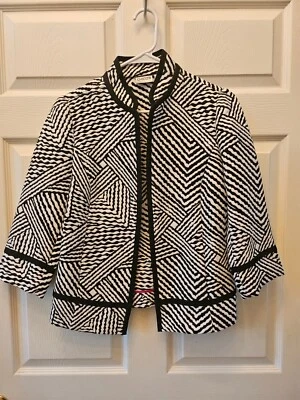 CHICO'S Abstract Stripe Kimono Jacket in Black White WOMEN'S Size 0 - Image 1 of 4
