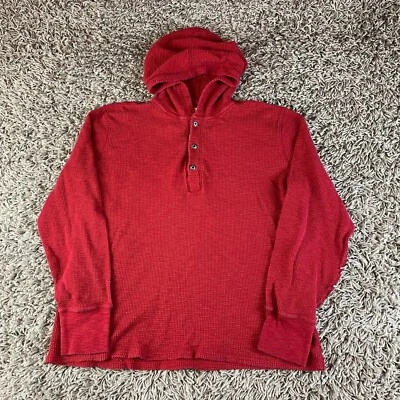 Ralph Lauren Denim & Supply Hoodie Mens Large L Red Waffle Knit Thermal Henley - Image 1 of 4