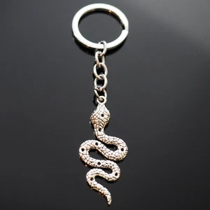 Snake Keychain Cobra Viper Rattle Lover Silver Charm Pendant Gift - Picture 1 of 12