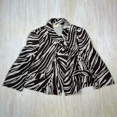 Michael Kors Brown Zebra Animal Print Linen Tailored Short Blazer Jacket 8 Chic - Image 1 of 4