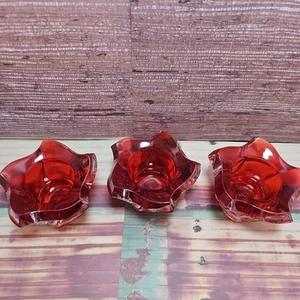 Vintage Mikasa Ruby Red Art Glass Candle Holders Set of 3 Mid Century - Picture 1 of 6