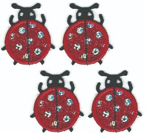 Set of 4 Red Ladybug Iron-On Patches with Sparkle Accents 1 1/4" Embroidered - Picture 1 of 2