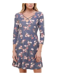 PLANET GOLD Womens Gray Cage Detail Floral Knee Length A-Line Dress S - Picture 1 of 11