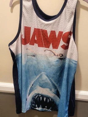 Jaws Men Shirt Size XL 46/48  Blue Tank Top Mesh Shark Allover Print... - Image 1 of 4