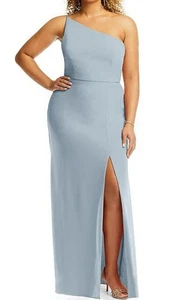 NWT After Six 1544 Size 18 R1 Mist Light Blue Thin One Shoulder Maxi Dress Crepe - Picture 1 of 11