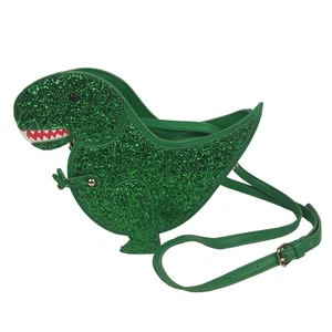 Green Glitter T Rex Dino Crossbody Purse Handbag Sparkle Zipper Adjustable Strap - Picture 1 of 13