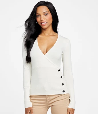 Suéter GUESS Vicky Top Pullover Sobrepelliz Escote Manga Larga Botones Marfil M Foto 1 de 4