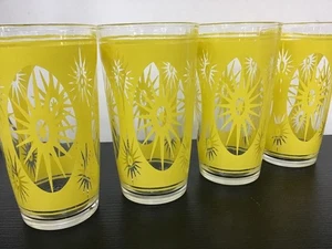 VINTAGE 1960's Hazel Atlas Yellow Sunburst Drinking Glasses - Lot of 4 - Picture 1 of 4
