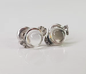 Sterling Silver 925 Silver Glass Crystal Dome Stud Earrings Modernist Eye design - Picture 1 of 14