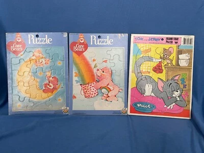 1980s Care Bears + Tom and Jerry Whitman Frame Tray Puzzles (3) Cat Alert Moon - Image 1 of 4