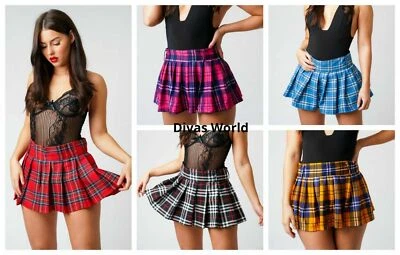 DIVAS WORLD Minigonna tartan a pieghe vita alta a scacchi a quadretti casual gonne corte donna