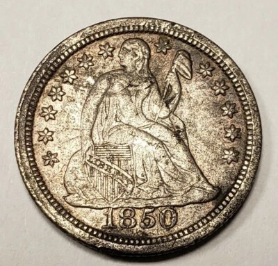 1850 10c Seated Liberty Silver Dime - Some Luster - AU Coin - SKU-B1255 - Image 1 of 4