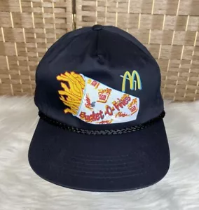 SELTENE Vintage Mcdonalds Eimer-O-Fries Trucker schwarze Kugelkappe Druckknopflasche Neu aus altem Lagerbestand Fehler - Bild 1 von 11