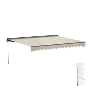 Tenda da sole ALEKO semicassetta motorizzata LED retrattile 12x10 piedi patio tettoia avorio - Foto 1 di 12