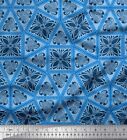 Soimoi Blue Cotton Poplin Fabric Geometric & Floral Block Print-5Mn