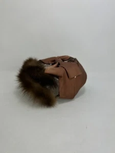 Vintage Mink Fur Trim Hat With Satin Bow Top Brown Pill Box Pin Hat Net - Picture 1 of 5