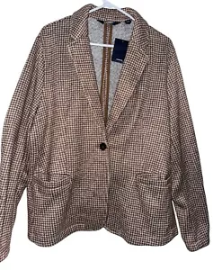 Blazer donna pile Lands End nuovo senza etichette taglia XL marrone pied de poule preppy academia - Foto 1 di 6
