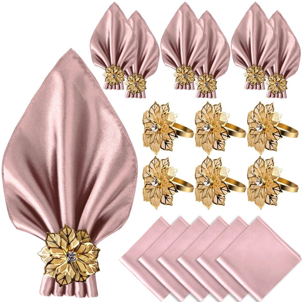 Cloth Napkins and Gold Metal Napkin Rings Set of 6 for Wedding Party Centerpiece - Image 1 of 4
