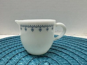 Vintage Pyrex Milk Glass Creamer Blue Snowflake Pattern #772 USA Made, Winter - Picture 1 of 6