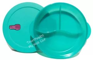 Tupperware Crystalwave Mikrowellenschüssel groß geteilt Teller Schale türkis lila Neu - Bild 1 von 3