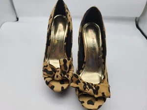 Just Fab Tapanga Leopard Print Heel Size 6  Bow Open Toe shoe - Picture 1 of 11