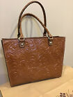 Nwt Patricia Nash Zancona Tote Shoulder Tooled Brown Tooled Leather Bag Zip Top