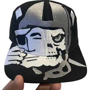 Raro Oakland Raiders Cara Grande Desenmascarado Logo Personalizado Snapback Sombrero Gorra Cúpula Negra - Imagen 1 de 10