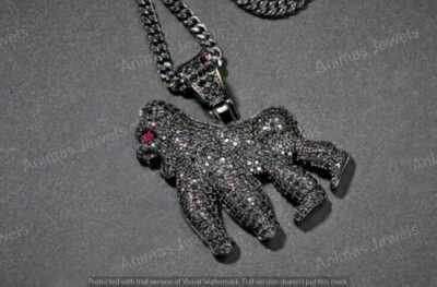 Colgante redondo de 5 quilates de moissanita negra para hombre animal gorila chapado en oro negro de 14 k Foto 1 de 4