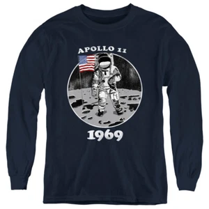 NASA Apollo 11 Kids Long Sleeve Shirt Man on the Moon Navy Tee - Picture 1 of 1