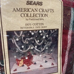 Vintage Sears 100% Cotton American Crafts Collection Christmas Tree Skirt  NOS - Picture 1 of 11