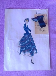 DIBUJO ORIGINAL Y MUESTRA DE MODA DE PRESIGIOSA Y SELECTA CASA MAGGY ROUFF 1935 - Imagen 1 de 1