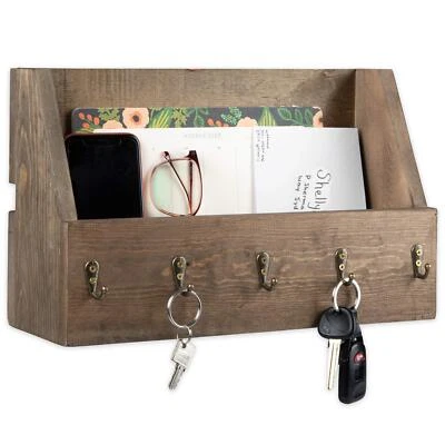 Key Holder for Wall Farmhouse Mail Organizer Wall Mount Rustic Wooden Mail Ho... - Image 1 of 4