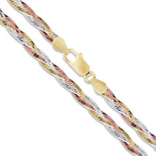 Sterling Silver Necklace Herringbone Braided Tri-Color