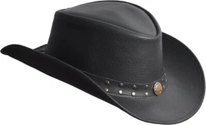 Genuine Cowhide Leather Cowboy Hat Black Western Style Hat for Men and Women - Picture 1 of 5