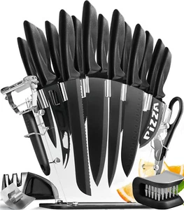 20PCS Black High Carbon Stainless Steel Kitchen Knife Block Set with Sharpener - Picture 1 of 4