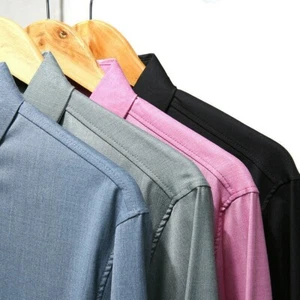 Men Casual Formal Shirt Long Sleeve Button Down Business Work Collared Top Solid - Picture 1 of 13