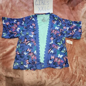 New Girls XXL Green Tank Top + Purple Butterfly Kimono Shrug 2 Piece Set NWT 18 - Picture 1 of 11