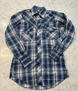 Men’s Tem Tex Blue Plaid Long Sleeve Pearl Snap Shirt Size Large - Picture 1 of 4
