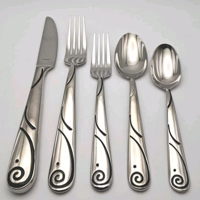 Lenox Swirl Spiral Scroll 5 Piece Place Set 18/10 Stainless Glossy F1atware New - Image 1 of 3
