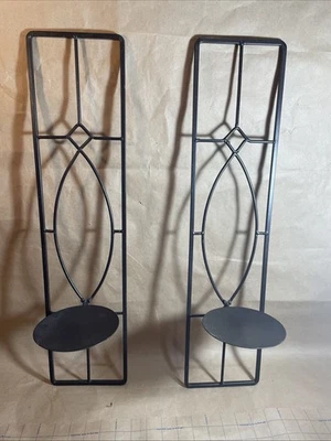 Sconce Candle Holder Set of 2 Wall Mount Black Metal Geometric 24inch Home Decor - Image 1 of 4
