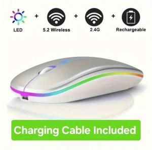 RGB LED Wireless Mouse Rechargeable Silent Mice USB PC Laptop Type C White - Picture 1 of 5