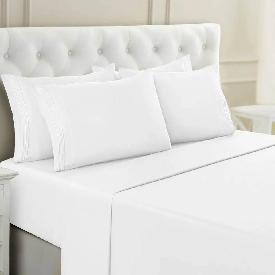 Juego de sábanas completas serie 1800 6 piezas bolsillo profundo suave doble king queen Foto 1 de 4