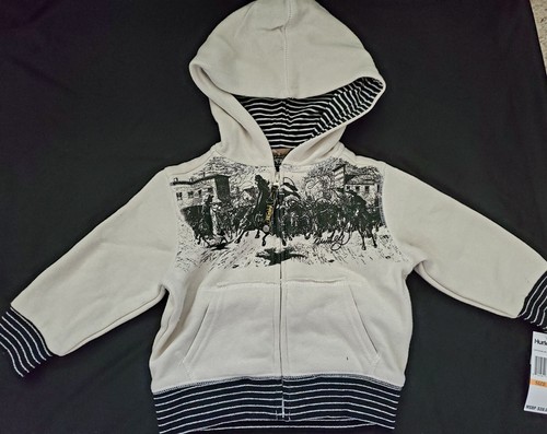 OFF WHITE Felpa con cappuccio zip intera Hurley neonato bambino ragazzo bianco sporco taglia 6M 6 mesi nuova con etichetta