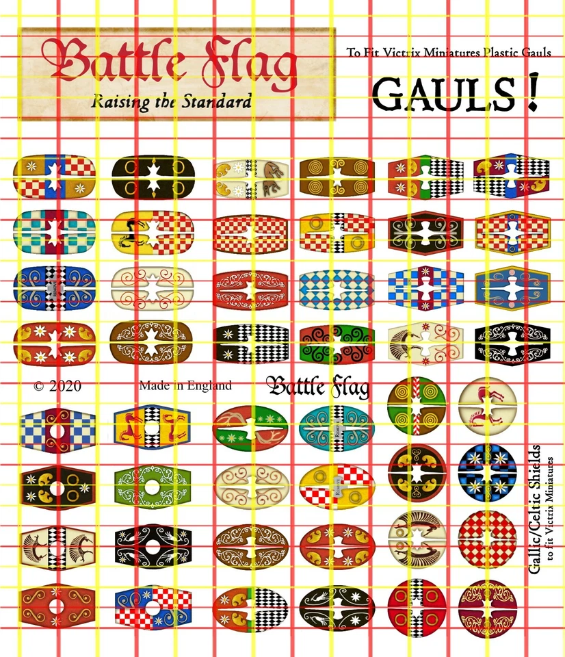 Victrix Gallic Warriors Shield Decals by Battle Flag. Super Value Set.48 Shields