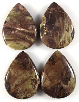 FOUR (4) RAINFOREST AGATE 30X40MM TEARDROP FOCAL PENDANT BEADS (134) - Image 1 of 2