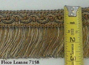High End Leanne Brush Fringe from Spain - 2 3/4" Green / Gold L2/7158 - Picture 1 of 1